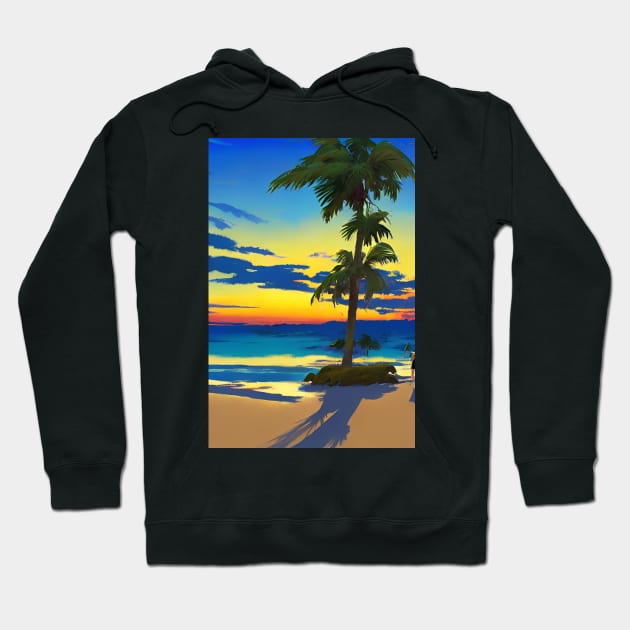 Summer Sunset Palm Tree Beach Ocean Art Hoodie by Trendy-Now